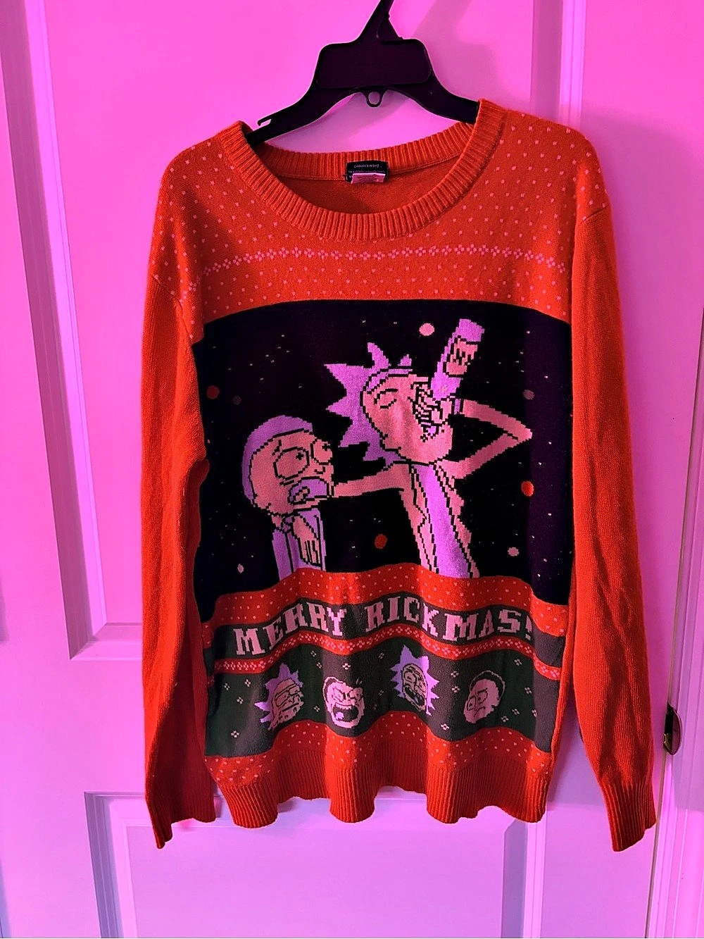 Rick and Morty Merry Rickmas Ugly Christmas Sweater Graphic Sweater Red & Black